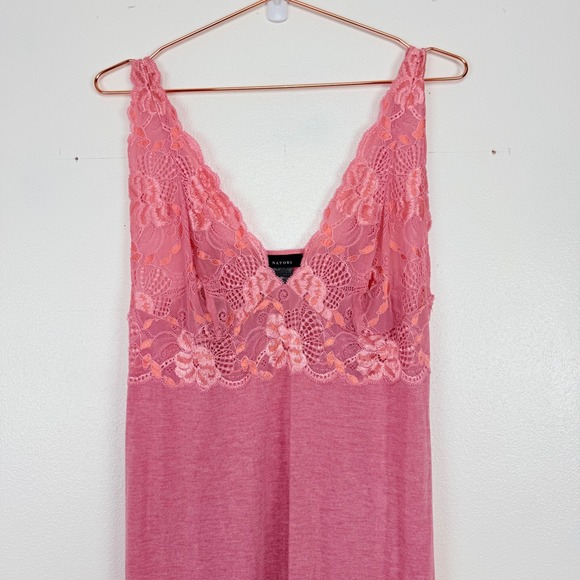 Natori Zen Floral Lace Trim Chemise Nightgown Size XL Pink Cotton Modal Midi - Picture 3 of 14